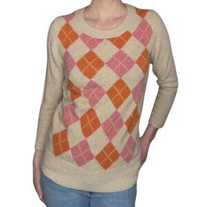GAP Argyle Sweater - Tan with Pink & Orange - Size: S